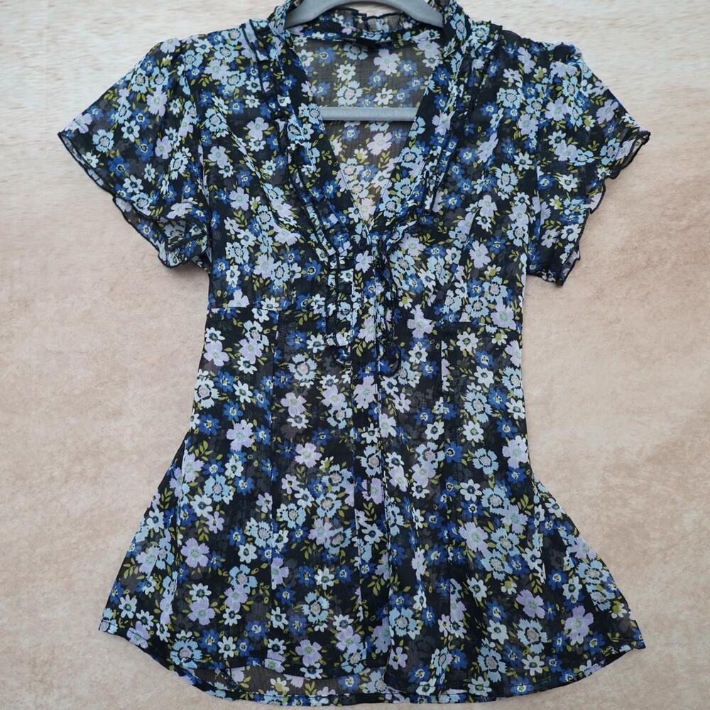 iZ Byer California Floral Ruffle Blouse M Y2K